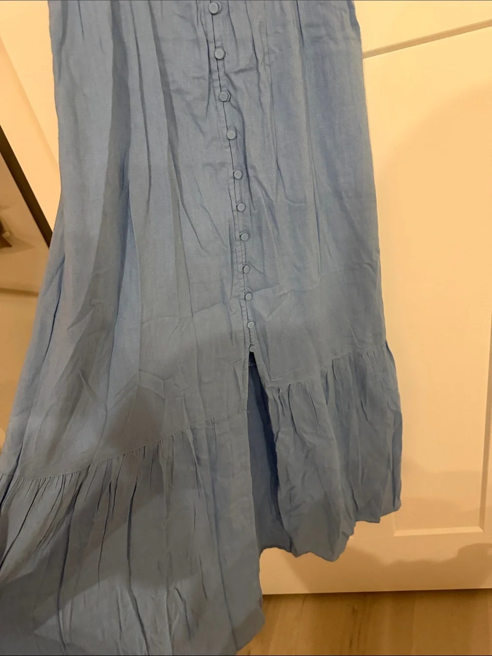 Abercrombie & Fitch Dusty Blue Tiered Button-Front Maxi Dress
